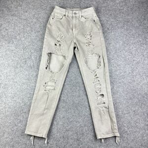American Eagle Mom Jeans Womens 0R Gray Destroyed Grunge Edgy Stretch Denim